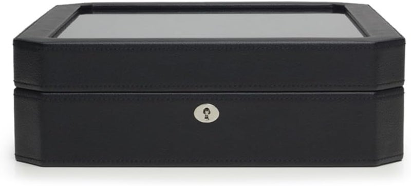 Wolf Designs Windsor 10-Piece Watch Box with Locking Glass Cover - Black/Grey - Image 1